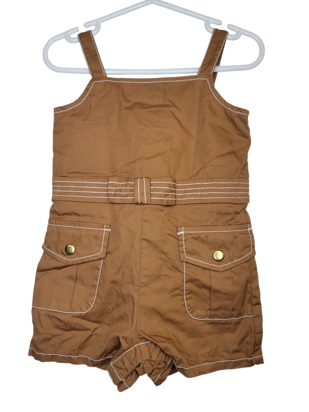 Janie and Jack Brown Cotton Sleeveless Romper with Belt